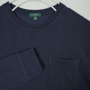 J.Crew Mens Blue Navy Waffle Knit Crewneck Sweatshirt Large Pocket Ribbed